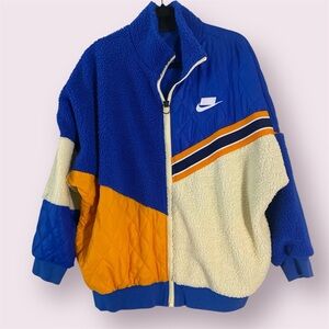 Nike Blue and Orange Sherpa Zip Up Jacket. Size medium